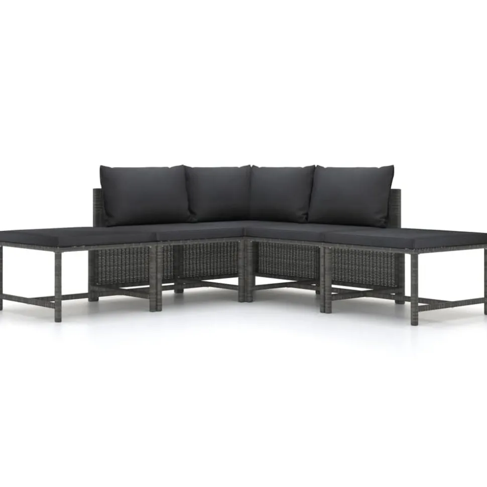 vidaXL 5-delige Loungeset met kussens poly rattan grijs