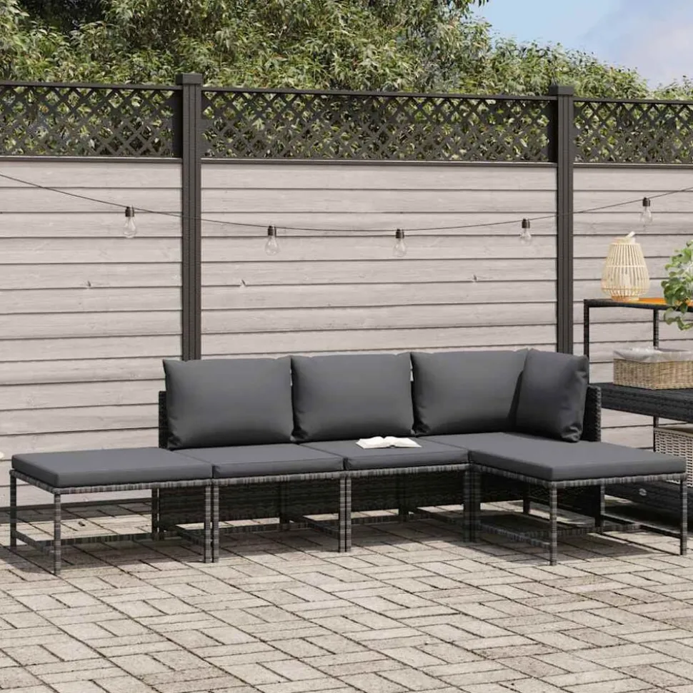 vidaXL 5-delige Loungeset met kussens poly rattan grijs