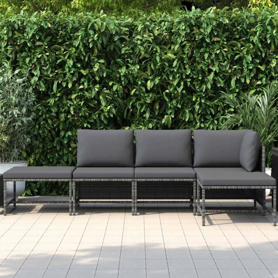 vidaXL 5-delige Loungeset met kussens poly rattan grijs
