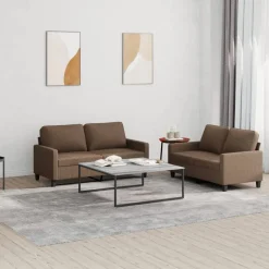 vidaXL 2-delige Loungeset met kussens stof bruin