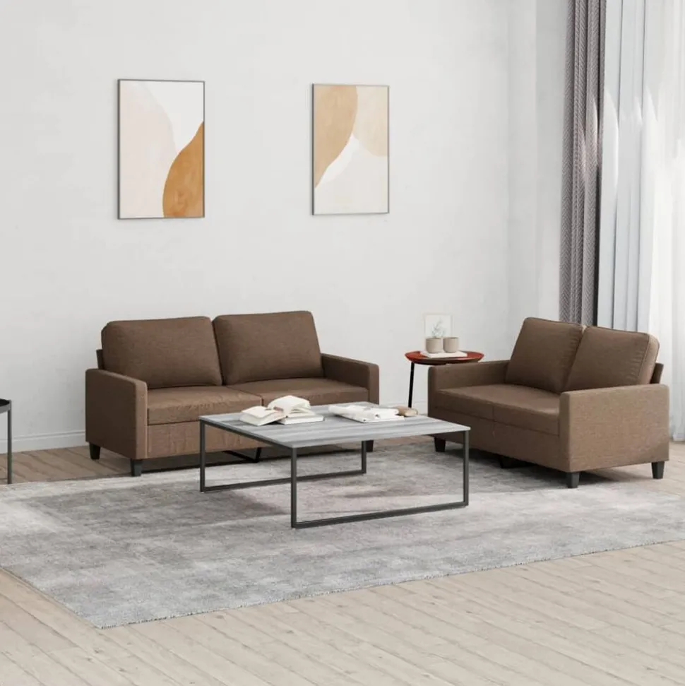 vidaXL 2-delige Loungeset met kussens stof bruin