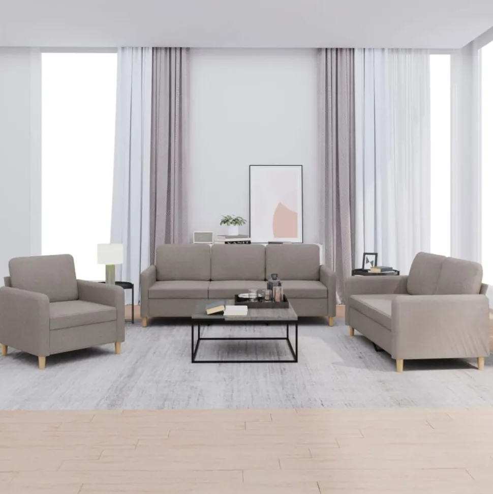 vidaXL 3-delige Loungeset met kussens stof taupe