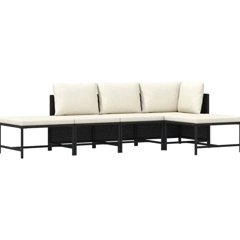 vidaXL 5-delige Loungeset met kussens poly rattan zwart