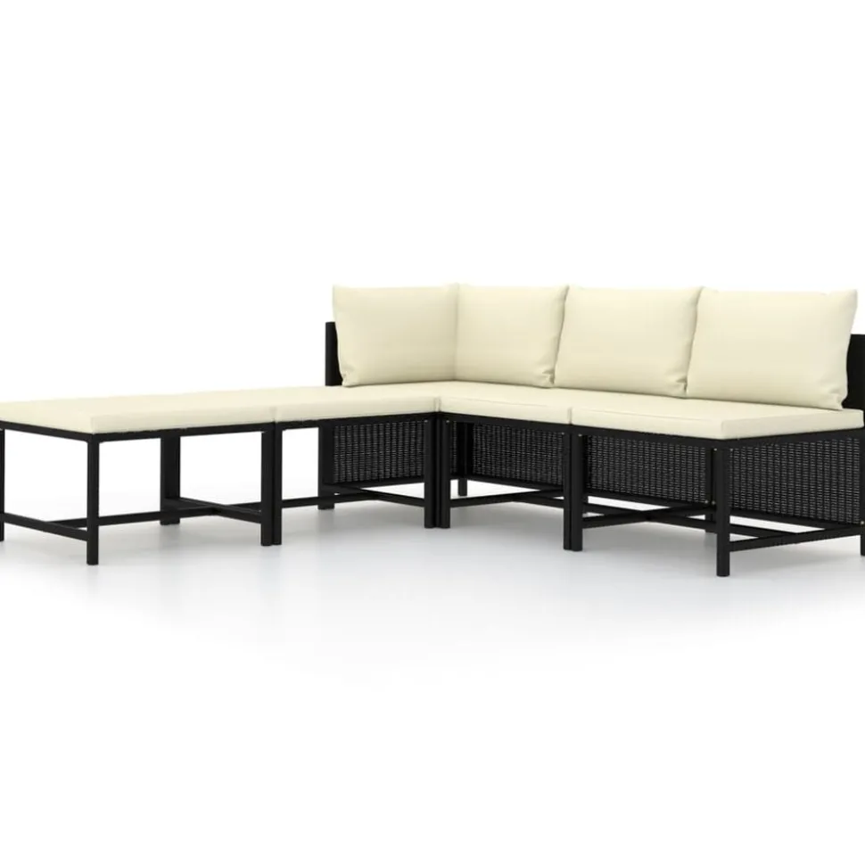 vidaXL 5-delige Loungeset met kussens poly rattan zwart
