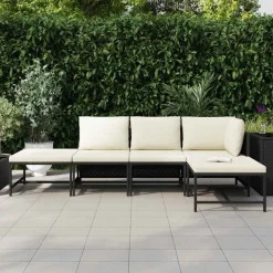 vidaXL 5-delige Loungeset met kussens poly rattan zwart