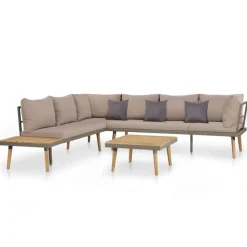 vidaXL 4-delige Loungeset met kussens massief acaciahout bruin