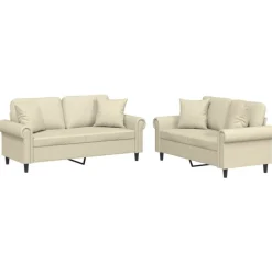 vidaXL 2-delige Loungeset met kussens kunstleer crèmekleurig