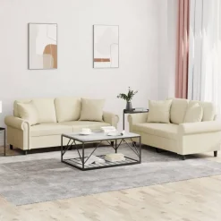 vidaXL 2-delige Loungeset met kussens kunstleer crèmekleurig