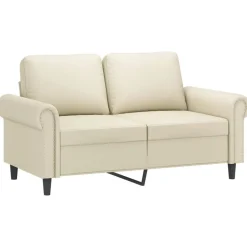 vidaXL 2-delige Loungeset met kussens kunstleer crèmekleurig