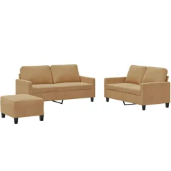 vidaXL 3-delige Loungeset met kussens fluweel bruin