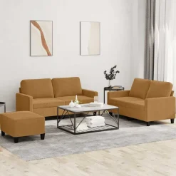 vidaXL 3-delige Loungeset met kussens fluweel bruin