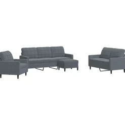 vidaXL 4-delige Loungeset met kussens fluweel donkergrijs