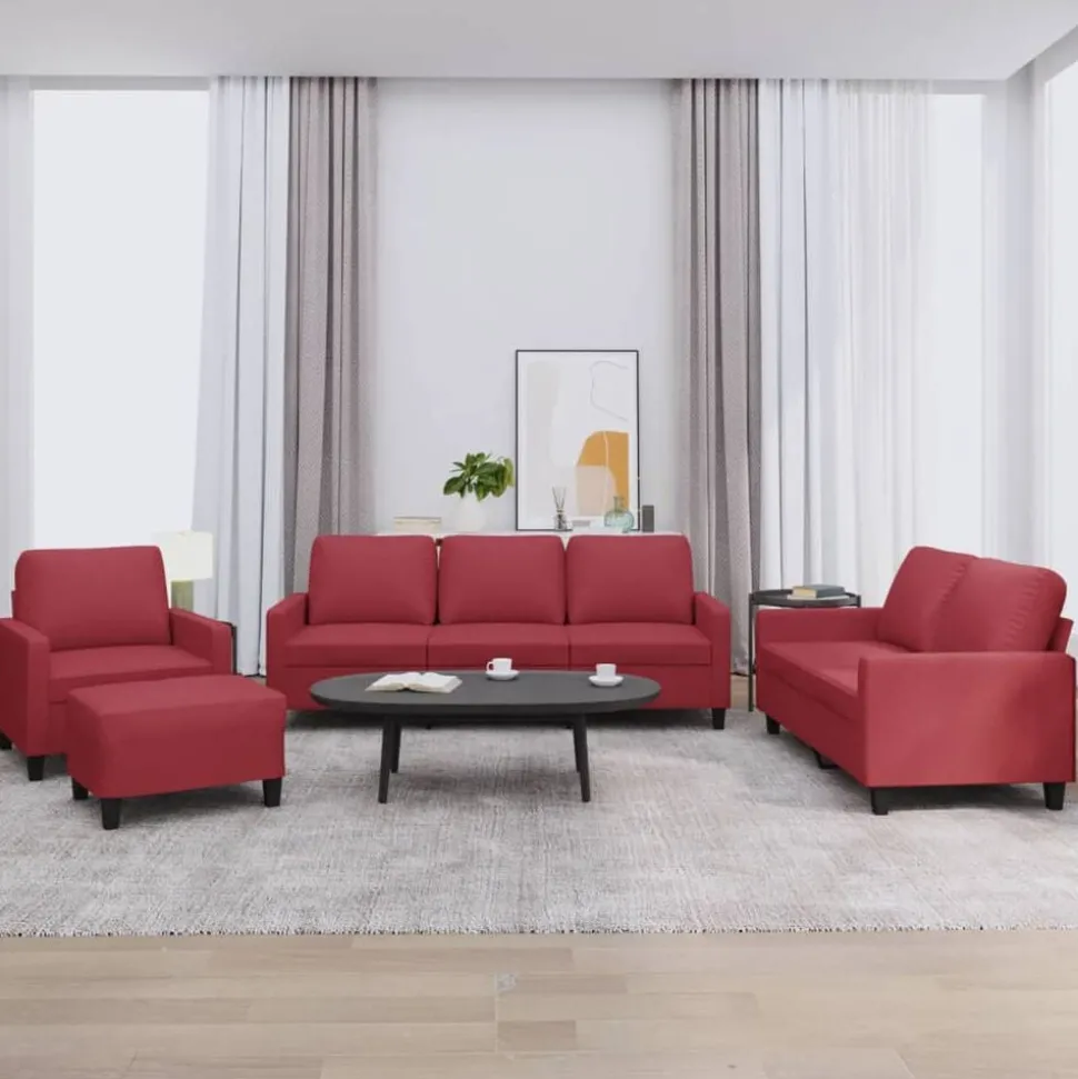 vidaXL 4-delige Loungeset met kussens fluweel wijnrood