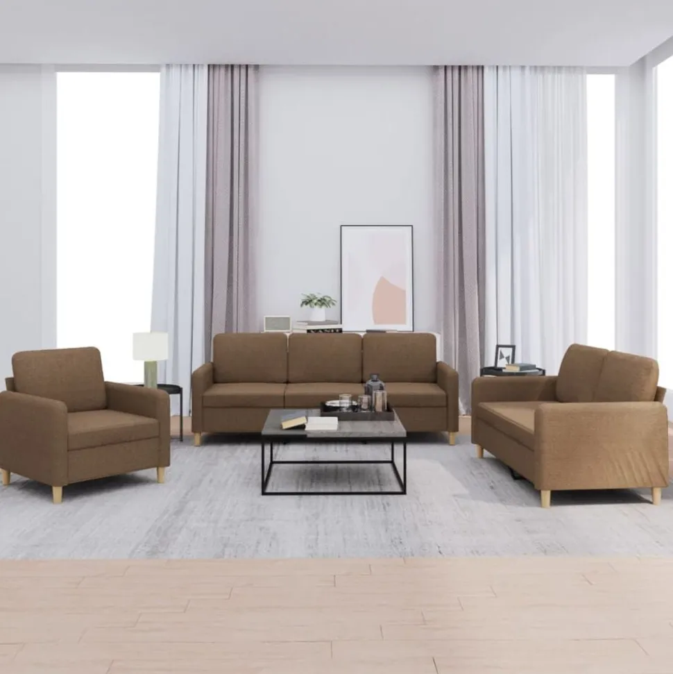 vidaXL 4-delige Loungeset met kussens stof bruin