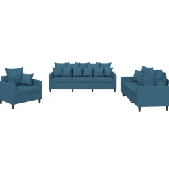 vidaXL 3-delige Loungeset met kussens fluweel blauw