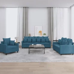 vidaXL 3-delige Loungeset met kussens fluweel blauw