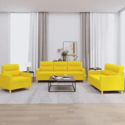 vidaXL 3-delige Loungeset met kussens stof lichtgeel