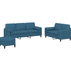 vidaXL 3-delige Loungeset met kussens fluweel blauw