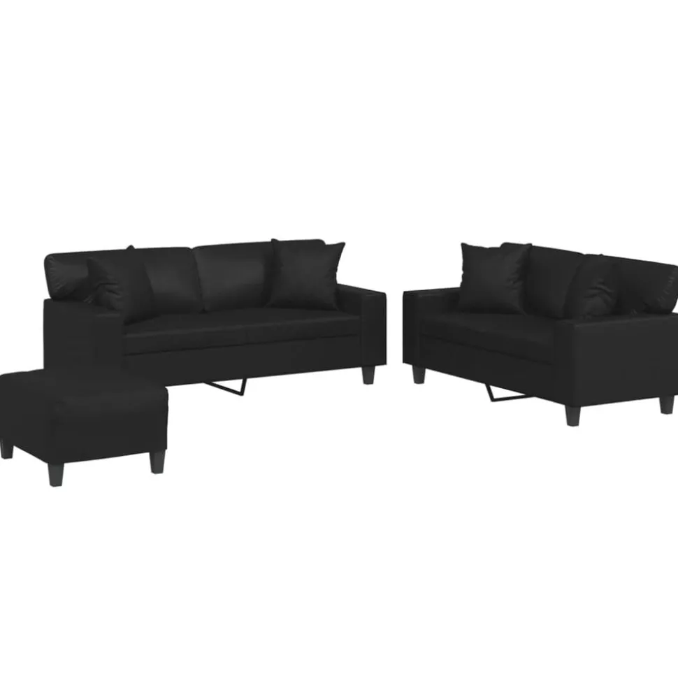 vidaXL 3-delige Loungeset met kussens kunstleer zwart