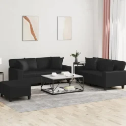 vidaXL 3-delige Loungeset met kussens kunstleer zwart