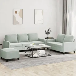 vidaXL 3-delige Loungeset met kussens fluweel lichtgrijs