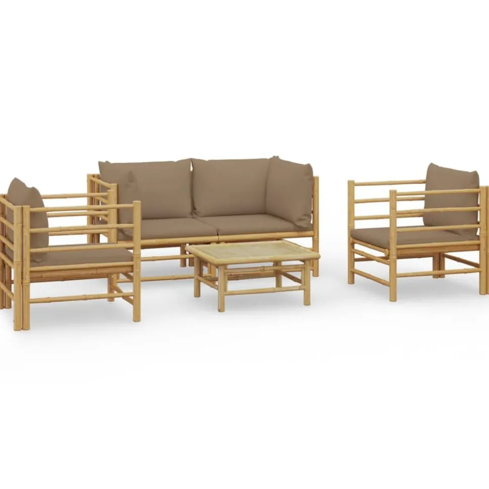 vidaXL 5-delige Loungeset met kussens bamboe taupe