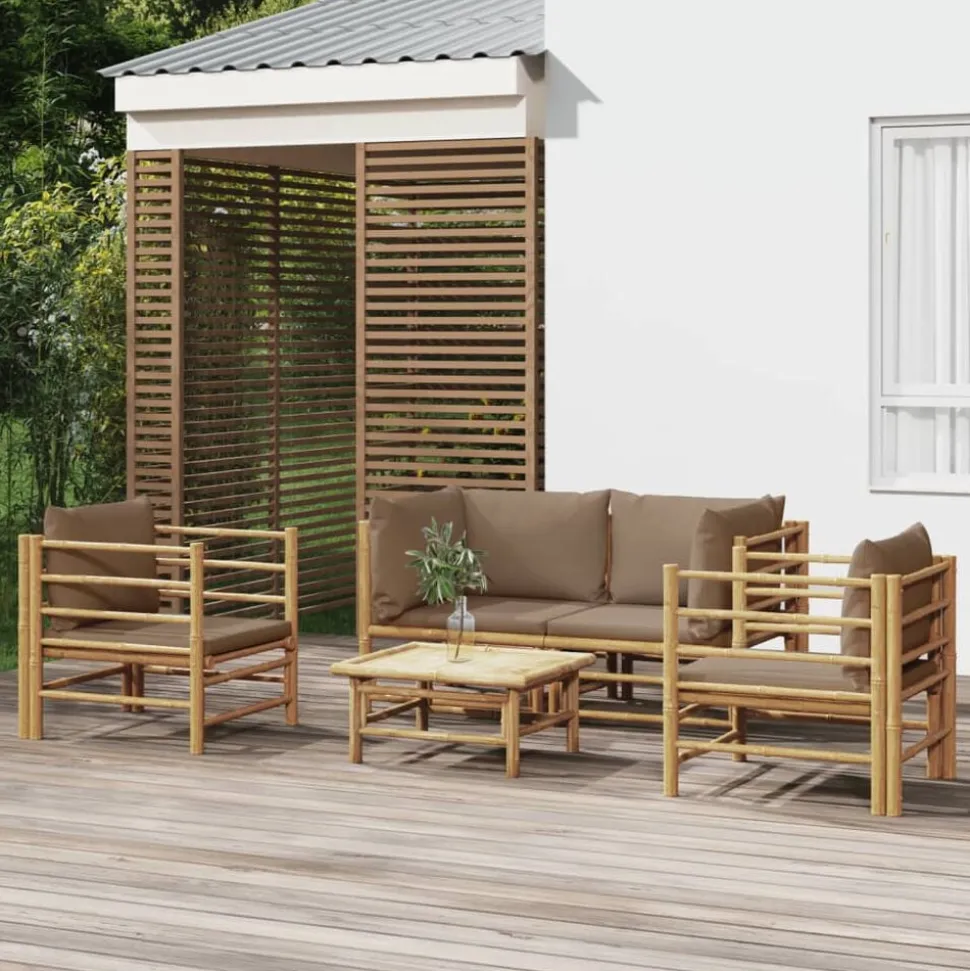 vidaXL 5-delige Loungeset met kussens bamboe taupe