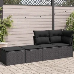 vidaXL 2-delige Loungeset met kussens poly rattan acacia zwart