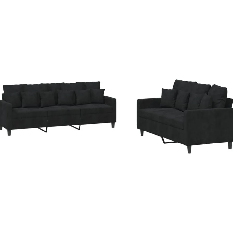 vidaXL 2-delige Loungeset met kussens fluweel zwart