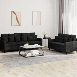 vidaXL 2-delige Loungeset met kussens fluweel zwart