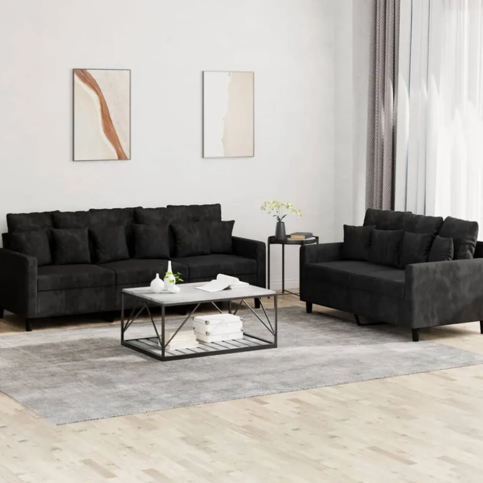 vidaXL 2-delige Loungeset met kussens fluweel zwart