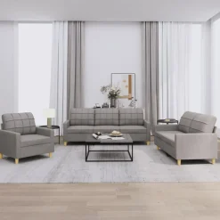 vidaXL 3-delige Loungeset met kussens stof taupe