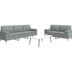 vidaXL 2-delige Loungeset met sierkussens stof lichtgrijs
