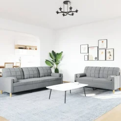 vidaXL 2-delige Loungeset met sierkussens stof lichtgrijs