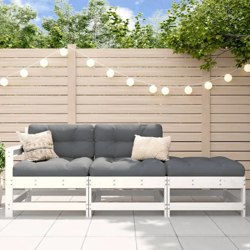 vidaXL 3-delige Loungeset massief grenenhout wit