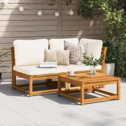 vidaXL 2-delige Loungeset met kussens massief acaciahout