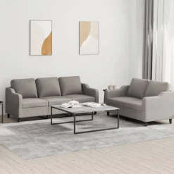 vidaXL 2-delige Loungeset met kussens stof taupe