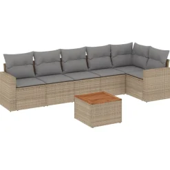vidaXL 7-delige Loungeset met kussens poly rattan beige