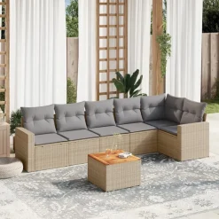 vidaXL 7-delige Loungeset met kussens poly rattan beige