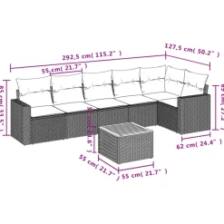 vidaXL 7-delige Loungeset met kussens poly rattan beige