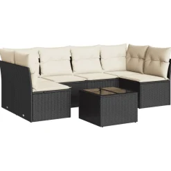 vidaXL 7-delige Loungeset met kussens poly rattan zwart