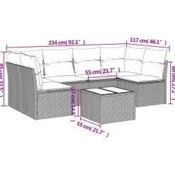 vidaXL 7-delige Loungeset met kussens poly rattan zwart