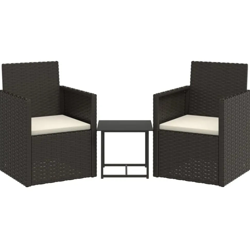 vidaXL 3-delige Loungeset met kussens poly rattan zwart