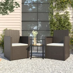 vidaXL 3-delige Loungeset met kussens poly rattan zwart