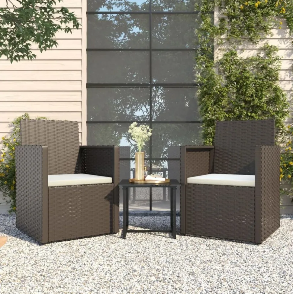 vidaXL 3-delige Loungeset met kussens poly rattan zwart