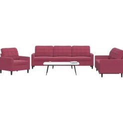 vidaXL 3-delige Loungeset met kussens fluweel wijnrood