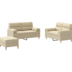 vidaXL 3-delige Loungeset met kussens stof crèmekleurig