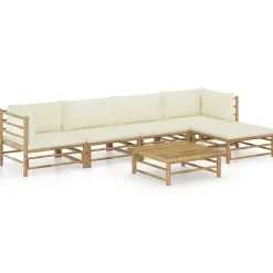 vidaXL 6-delige Loungeset met crèmewitte kussens bamboe