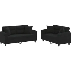 vidaXL 2-delige Loungeset met kussens microvezelstof zwart