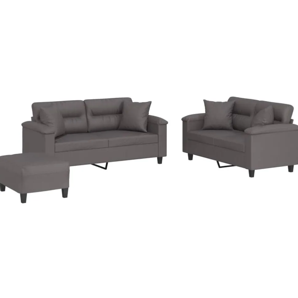 vidaXL 3-delige Loungeset met kussens kunstleer grijs
